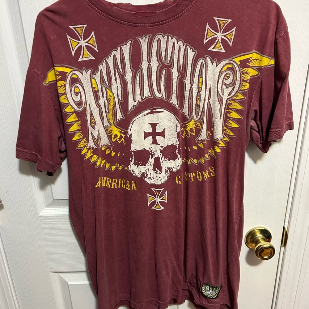 Affliction Men's Maroon Graphic T-Shirt